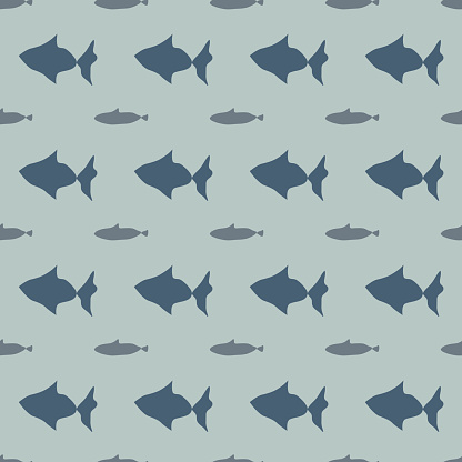 Fish, sea world, fishing. Vector seamless pattern. Background illustration, decorative design for fabric or paper. Ornament modern new