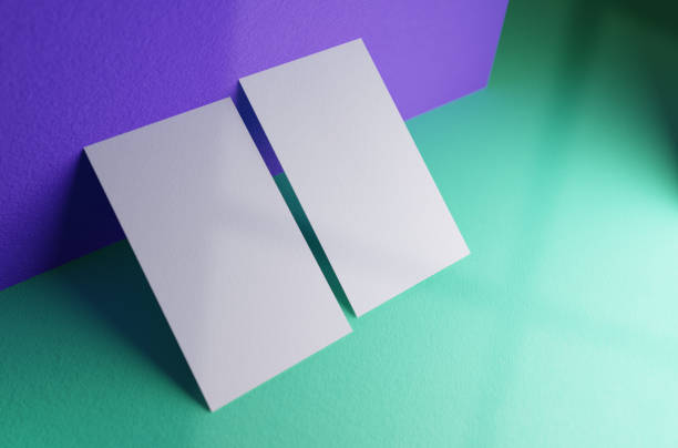 istock Double business card leaning against the wall mockup template 1455476473