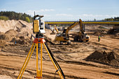 Landsurveyor equipment on a highway construction site