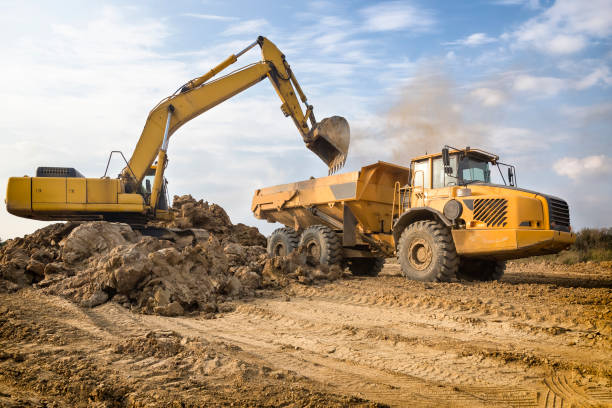istock Road construction machinery on the construction of highway 1455478198