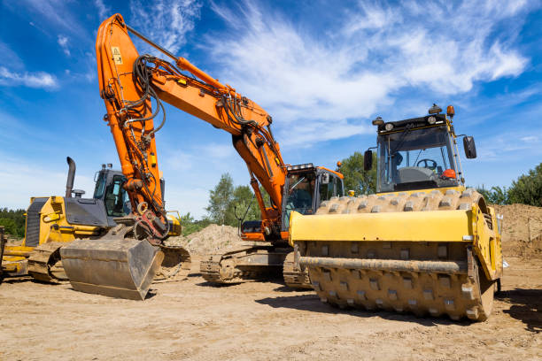 istock Road construction machinery on the construction of  a new  highway 1455479254