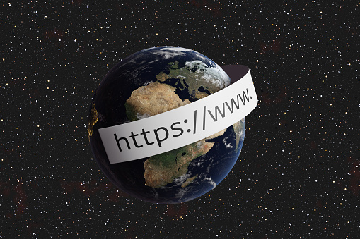 Realistic earth wrapped with a paper slip showing https and www on galaxy background. Illustration of the concept of the Internet, WWW, and SSL secured web connection

Source of Earth Map:
https://visibleearth.nasa.gov/collection/1484/blue-marble