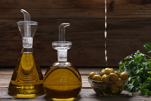 Olive oil in various bottles