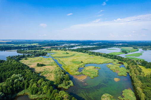 panoramic aerial view of a beautiful lakes on a summer day