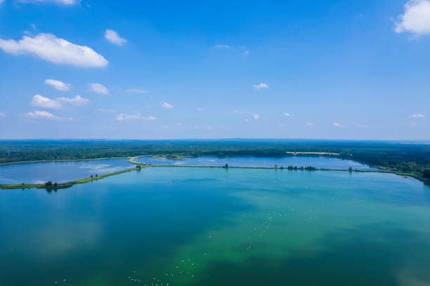 panoramic aerial view of a beautiful lakes on a summer day