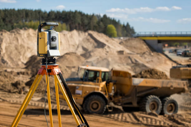 istock Landsurveyor equipment on a highway construction site 1455485964