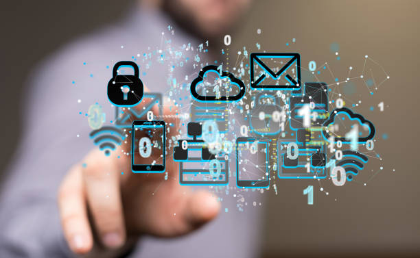 istock Male pointing at actionable analytics connecting people on the internet 1455487398