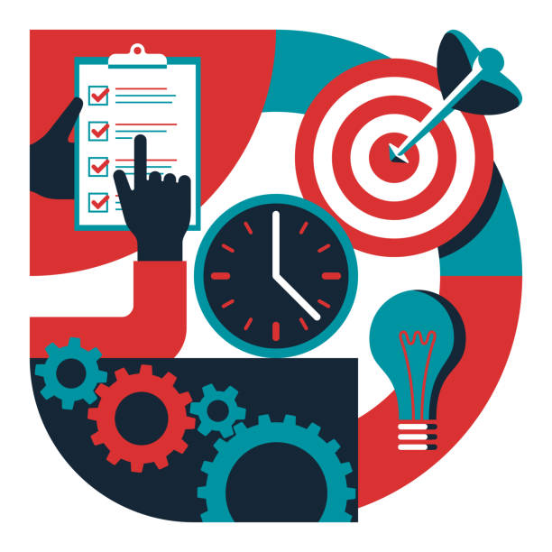 illustrazioni stock, clip art, cartoni animati e icone di tendenza di gestione del tempo e strategia aziendale di successo - opportunity business aspirations target