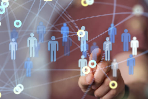 istock Male hand silhouette showing a digital organization network 1455491476