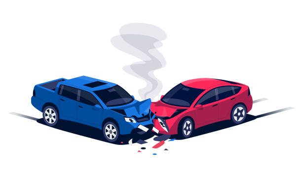 Two car collision crash accident isolated on white vector art illustration