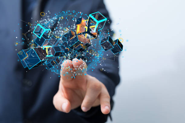 istock Shallow focus of a human hand pointing on abstract icons, data security and Internet concept 1455494262