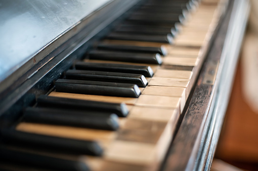 Close-up of vintage piano keys