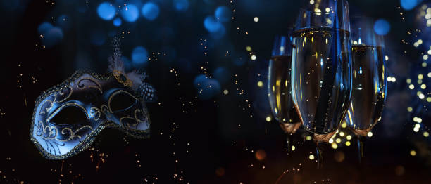 istock Venetian carnival mask with champagne 1455499436