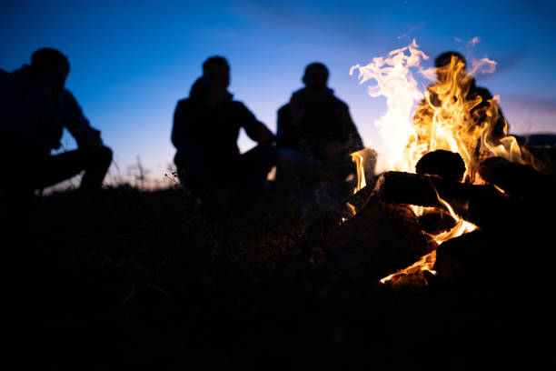 istock a group of friends gathered around the fire at night 1455500417