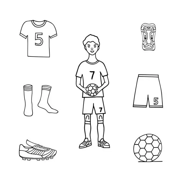 Vector illustration of Vector illustration on the theme of football on a white background. Football uniform. Outline drawing.