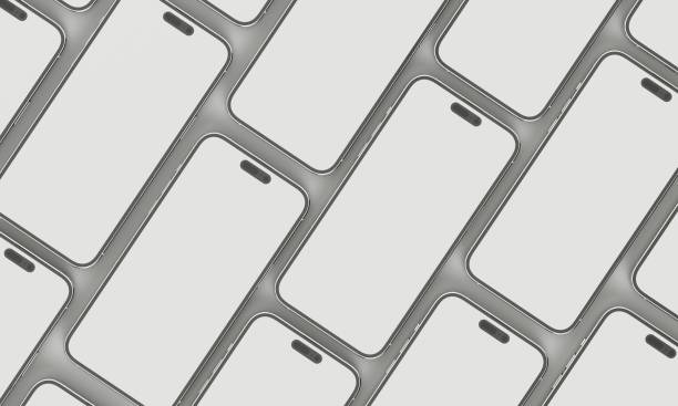 istock Illustration 3d render of isometric rectangles simulating a telephone in a 3d space 14 with blank spaces. From different perspectives and views to help rock up for applications. iPhone pro 1455501766