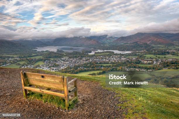 The Early Morning View From Latrigg Bench Stock Photo - Download Image Now - Bench, Catbells, Causey Pike