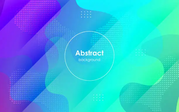 Vector illustration of minimal abstract colorful green blue purple liquid color gradient, fluid shape geometric with dots background. eps10 vector