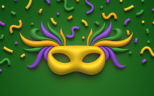 Mardi Gras Carnival celebration and confetti party abstract background with space for copy.