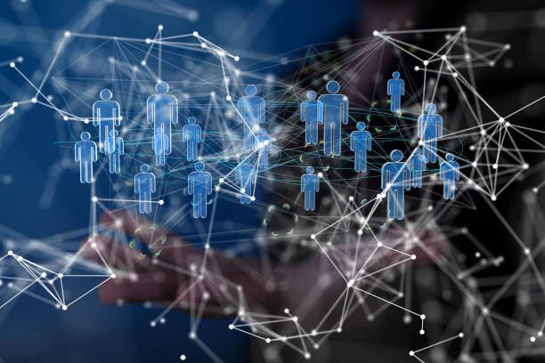 istock Male hand silhouette showing a digital organization network 1455507094