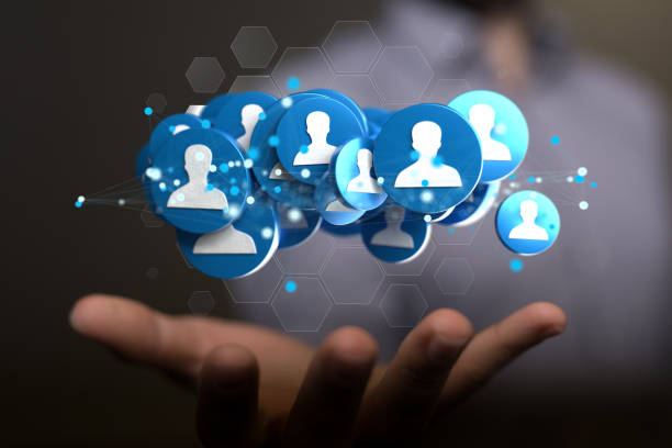 istock Male hand silhouette showing a digital organization network 1455507499