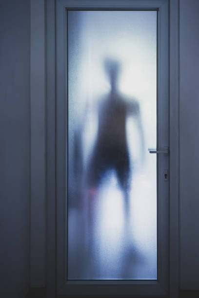 istock Blurred man silhouette through a closed glass door 1455507967