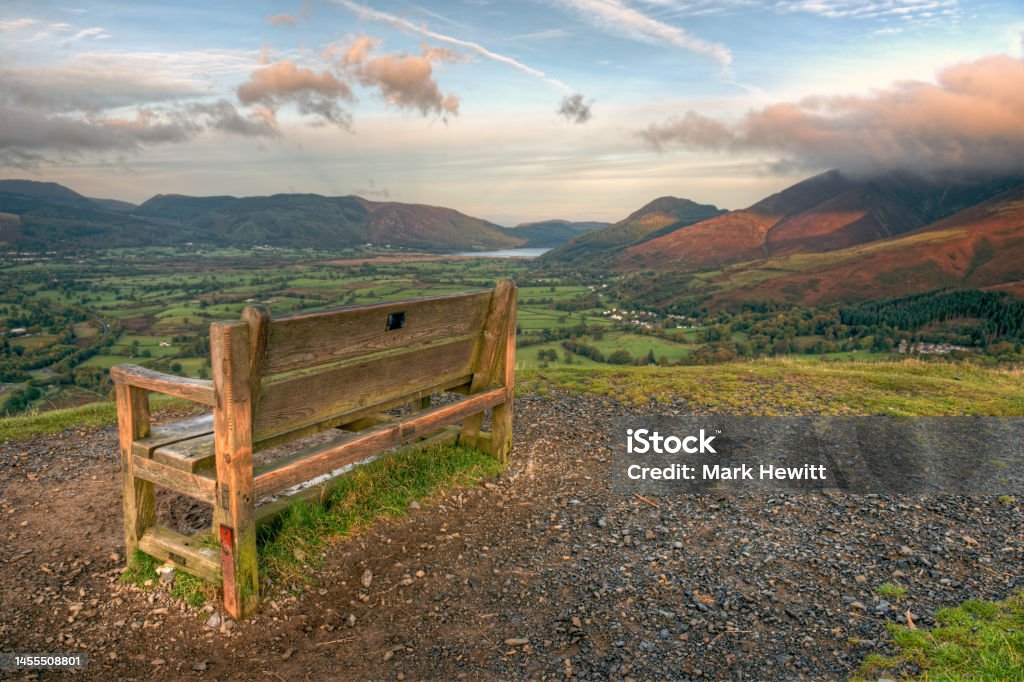 Early Morning At Latrigg Taken from Latrigg at sunrise looking over to Grisedale Pike, Bassenthwaite, Dodd and Skiddaw. Autumn Stock Photo