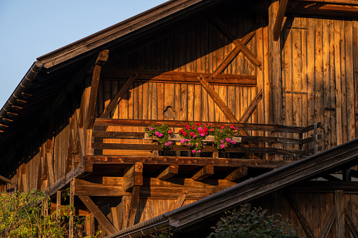 Wooden chalet in Dolomites, Trentino Alto Adige, South Tyrol, Italy, Europe