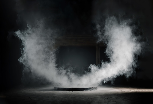 Smoke rising around a platform or podiu, 3d render