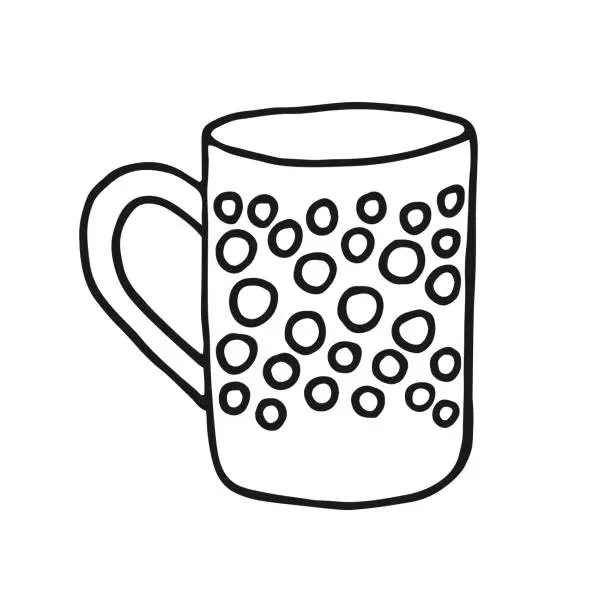 Vector illustration of Hand drawn cup mug. Cup in doodle style. Vector illustration isolated on white background.