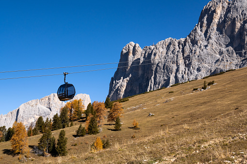 Overhead Cable Car Against Mountains / Dolomites
