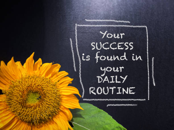 Inspirational Quote Your success is found in your daily routine. Inspirational motivational quote. achievement aiming aspirations attitude stock pictures, royalty-free photos & images