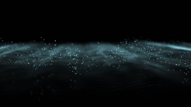 istock Abstract wave of network connections. Movement of particles with hanging points in conditional space. 3D rendering. 1455516517