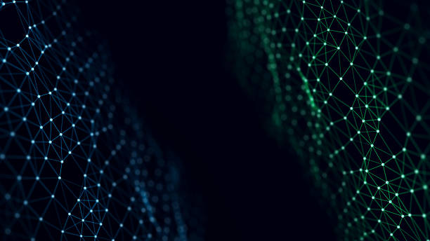 istock Distribution of lines and points in space. Digital background of data network connection. 3D rendering. 1455516559