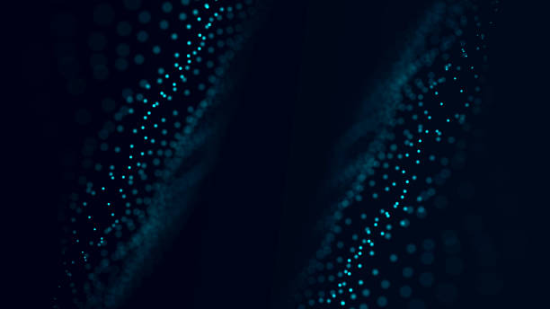 istock Abstract wave of network connections. Movement of particles with hanging points in conditional space. 3D rendering. 1455516628