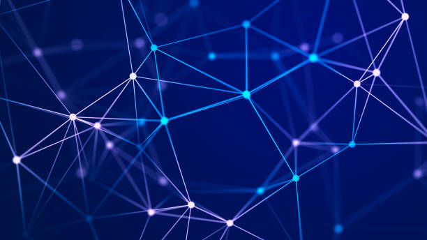 istock Connection of colored lines and shapes in space. Big data visualization. Digital background. 3d rendering. 1455516743