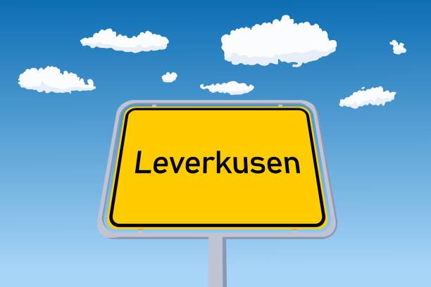 Leverkusen road sign in Germany Leverkusen city sign in Germany. City limit welcome road sign vector illustration. leverkusen stock illustrations