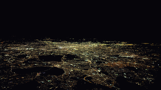 Aerial view of London by night