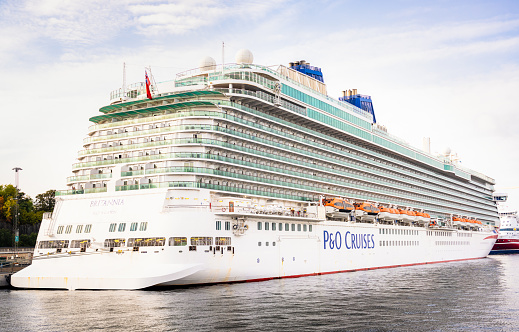 Livorno, Italy-November 01,2023:Luxury cruise linear NCL Norwegian Breakaway docked in port of Livorno. International water transport. Travel and tourism concept.