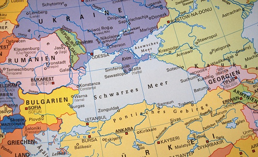 Map of Black Sea and surrounding countries in german