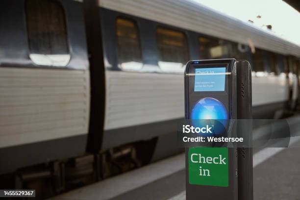 Check In Machine At Railway Stock Photo - Download Image Now - Blue, City, City Life