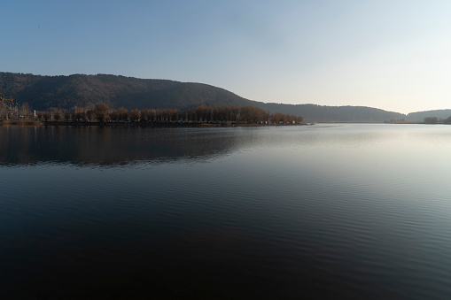 A calm lake on a sunny day