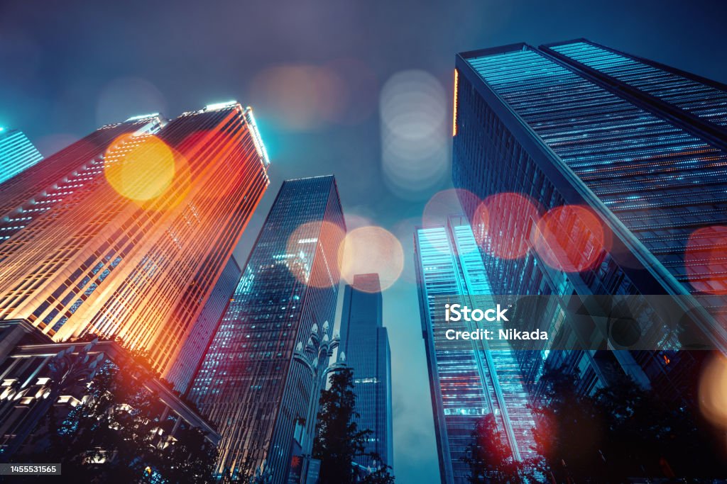Cityskyscraper with light bokeh City skyscraper with light bokeh
Stockmarket and investment theme background City Stock Photo