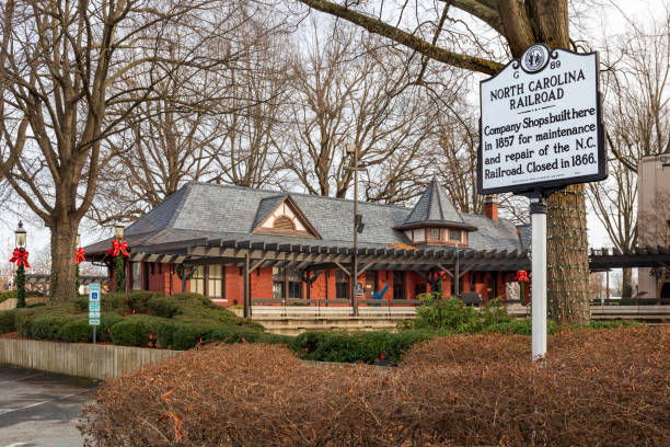 Burlington, NC, USA-2 Jan 2023: Historic Railroad Station in downtown.