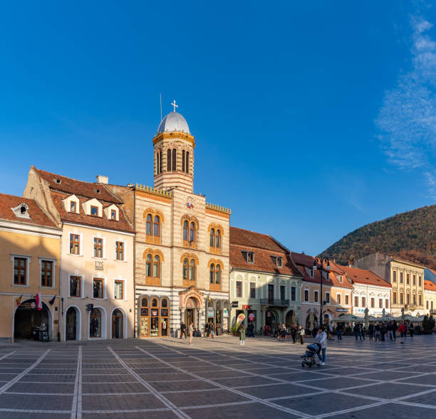 Brasov, Romania - October 24, 2022: A picture of the Archdiocese Bookstore in Brasov, located in the Council Square.