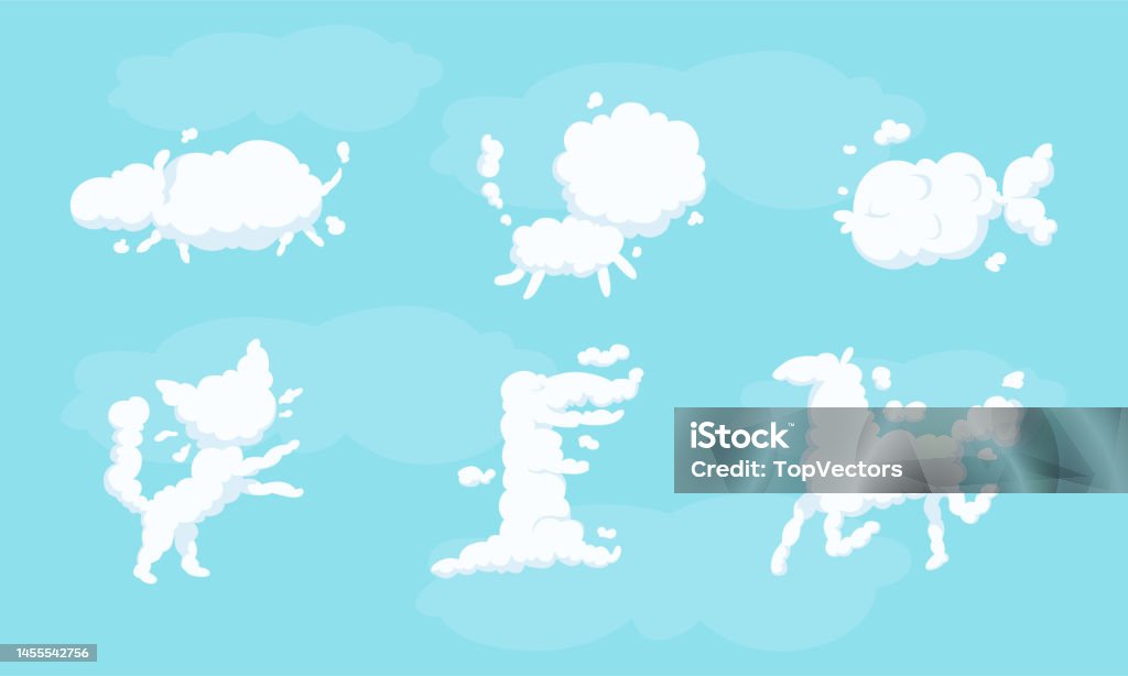 Scudding White Shaped Animal Fluffy Clouds Floating And Scudding Across Blue Sky ...