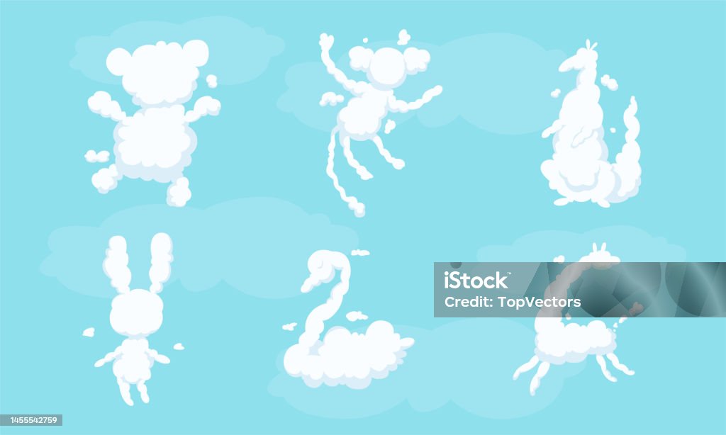 Scudding White Shaped Animal Fluffy Clouds Floating And Scudding Across Blue Sky ...