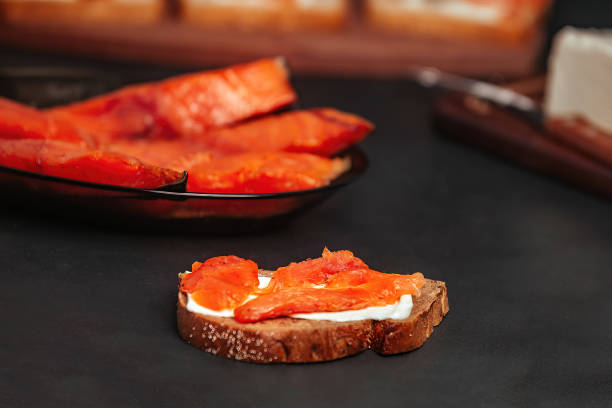 sandwich with butter and red fish, healthy food
