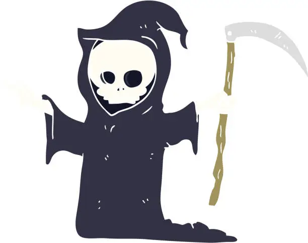 Vector illustration of flat color illustration of death with scythe