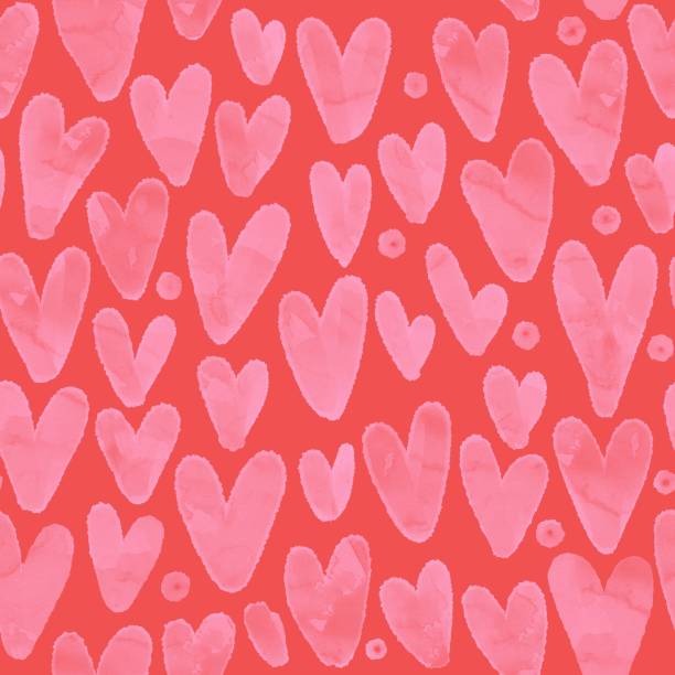 istock Cute Watercolor Hearts seamless pattern. Pink and Red romantic background for Valentine's day, Birthday or Wedding 1455554484